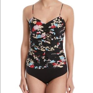 Diane von Furstenberg Ruched silk bodysuit black S